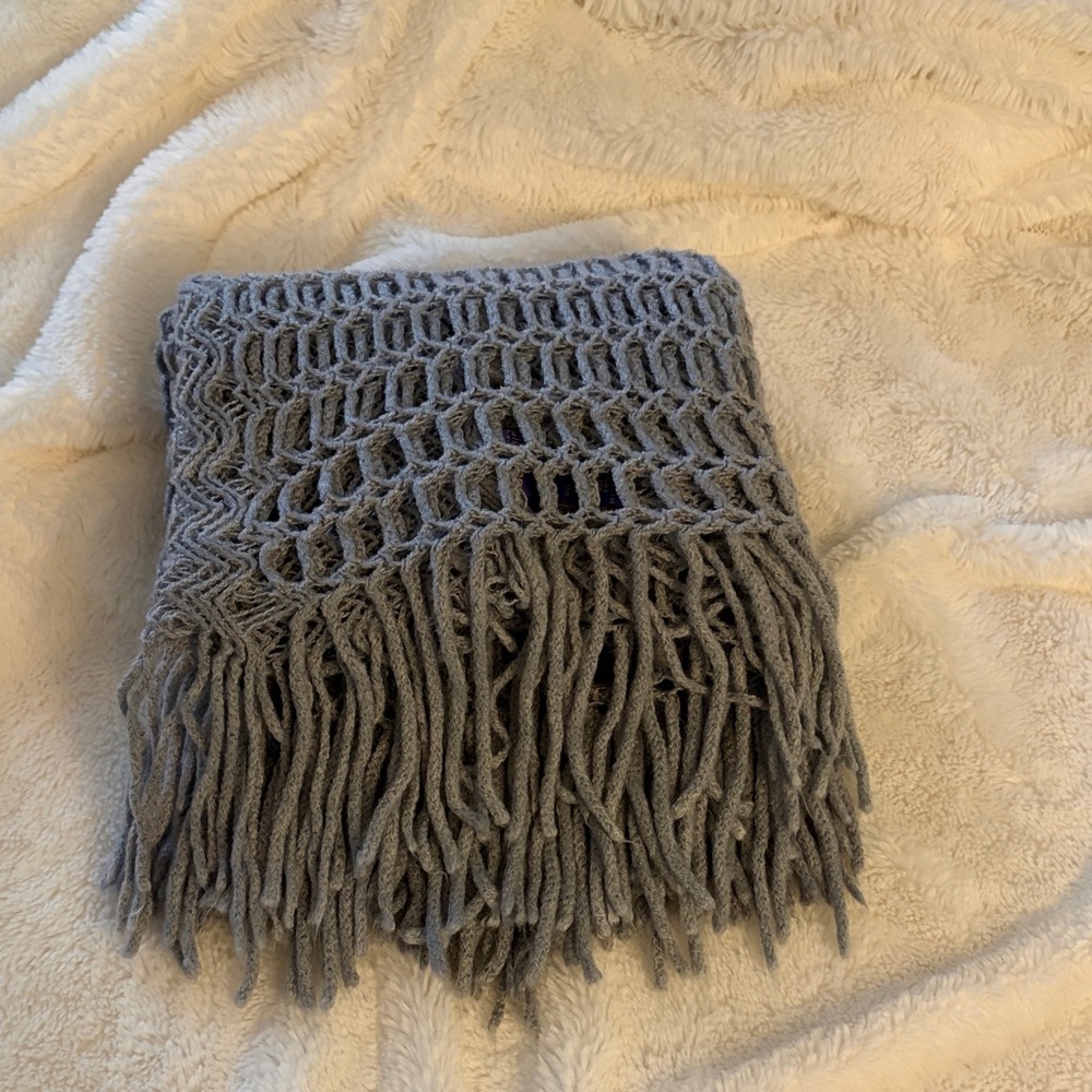 Gray Fringe Knit Scarf